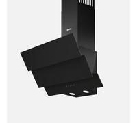 Wiggo Hotte aspirante 60 cm - Design en verre véritable sans tête, convection/air évacué, 300 m³/h, écran tactile LED, 3 vitesses, filtre à graisse inclus & 2 filtres à charbon, façade en verre (noir