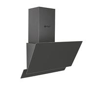 Wiggo Hotte aspirante 60 cm sans tête I évacuation d'air recirculation 300 m³/h - Écran tactile LED 3 niveaux I inclinée filtre à graisse & 2 filtres à charbon I 2 parties avant en verre gris