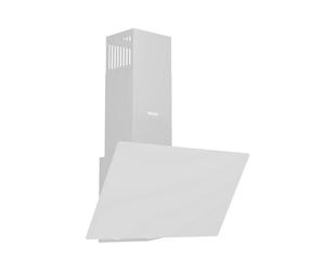 Wiggo Hotte aspirante 60 cm sans tête I évacuation d'air recirculation 300 m³/h - Écran tactile LED 3 niveaux I inclinée avec filtre à graisse & 2 filtres à charbon I avec façade en verre blanc