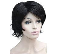 Wiginway Perruque courte ondulée, perruque synthétique noire pour femme, postiche pour femme, perruque colorée Drag Queen, 15,2 cm