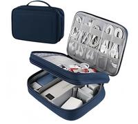 wigmoa Organiseur de voyage étanche à double couche pour accessoires électroniques, grand étui antichoc pour cordons, tablettes, banques d'alimentation MT-Y, bleu foncé, Organiseur électronique de