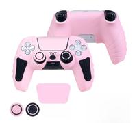 wigmoa XP-1 Coque en silicone pour manette de PS5 avec poignées de pouce, protections de joystick et peau antidérapante - Compatible avec PS5 (rose/noir)