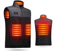 Wigo Gilet Chauffant électrique Double Interrupteur réglable 4 réchauffeurs Chargement USB Chauffage ultraléger Protection Contre Froid extérieur Noir (Batterie Non Incluse)