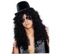 Wigs des années 80 pour hommes Retro Punk Rock Long Curly Rockstar Wig Wig Hippy Hippy avec chapeau et verres pour Halloween Costume Party.
