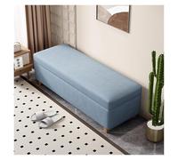 WIGSELBL Banc de rangement en lin pour chambre à coucher, long coffre de rangement, banc ottoman moderne du milieu du siècle pour le salon (bleu, 100 cm)