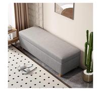 WIGSELBL Banc ottoman de rangement du milieu du siècle en lin, long coffre de rangement, repose-pieds avec rangement, banc ottoman de rangement moderne du milieu du siècle pour le salon (gris, 120 cm)