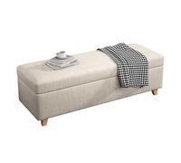 WIGSELBL Banc ottoman de rangement du milieu du siècle en lin, long coffre de rangement, repose-pieds avec rangement, banc ottoman moderne du milieu du siècle pour le salon (crème, 100 cm)