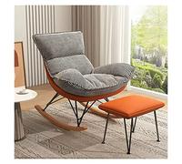 WIGSELBL Chaise à bascule en velours avec ottoman, chaise rembourrée du milieu du siècle, chaise d'appoint à bascule pour salon avec base en bois massif (couleur : gris)