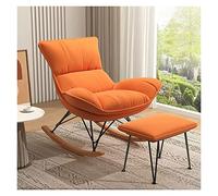 WIGSELBL Chaise à bascule en velours avec ottoman, chaise rembourrée du milieu du siècle, chaise d'appoint à bascule pour salon avec base en bois massif (couleur : orange)