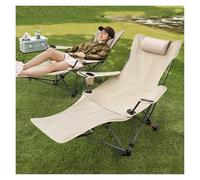 WIGSELBL Chaises de camping inclinables avec repose-pieds, chaise longue pliante, support de 181,4 kg, chaise de camping réglable avec coussin pour adultes (crème)