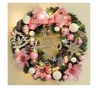 WIGSELBL Couronne de Porte d'hiver Couronne de Noël for Porte d'entrée, décoration de couronnes extérieures de Vacances, Couronne pré-éclairée de 44 cm for fenêtre d'hiver de Vacances extérieur(Roze)