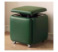 WIGSELBL Cube 5 en 1 avec roulettes pivotantes, pouf carré en cuir, empilable, repose-pieds mobile sur roulettes, tabouret multifonctionnel (vert)