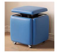 WIGSELBL Cube 5 en 1 avec roulettes pivotantes, pouf carré en cuir, empilable, repose-pieds mobile sur roulettes, tabouret multifonctionnel (bleu)