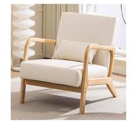 WIGSELBL Fauteuil de salon, chaise d'appoint moderne du milieu du siècle avec oreiller, chaise de lecture confortable avec cadre en bois pour le salon (crème)