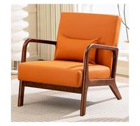 WIGSELBL Fauteuil lounge avec coussin lombaire, siège large et cadre en bois massif pour salon, chaise de lecture moderne du milieu du siècle pour balcon (orange)