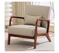 WIGSELBL Fauteuil lounge avec coussin lombaire, siège large et cadre en bois massif pour salon, chaise de lecture moderne du milieu du siècle pour balcon (gris-1)