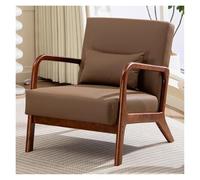 WIGSELBL Fauteuil lounge avec coussin lombaire, siège large et cadre en bois massif pour salon, chaise de lecture moderne du milieu du siècle pour balcon (marron)