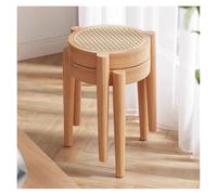 WIGSELBL Lot de 4 tabourets empilables en bois - Chaise d'école portable en rotin avec dessus rond - Tabourets empilables pour cuisine, îlot de 2
