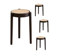 WIGSELBL Lot de 4 tabourets empilables en bois - En rotin - Portable - Dos nu - Avec dessus rond - Tabourets empilables pour cuisine, îlot de 4