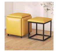 WIGSELBL Lot de 5 tabourets de maquillage cubiques avec roulettes, repose-pieds en cuir synthétique, tabouret ottomane 5 en 1 avec cadre en métal pour salon (jaune)