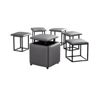 WIGSELBL Lot de 5 tabourets de maquillage cubiques avec roulettes, repose-pieds en cuir synthétique, tabouret ottoman, tabouret de coiffeuse, cadre en métal 5 en 1, repose-pieds ottoman pour salon