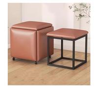 WIGSELBL Pouf cube gigogne 5 en 1, tabourets empilables en cuir, banc ottoman carré avec roulettes pour salon, salle à manger (marron)