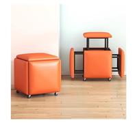 WIGSELBL Pouf cube gigogne 5 en 1, tabourets empilables en cuir, banc ottoman carré avec roulettes pour salon, salle à manger (orange)