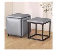 WIGSELBL Pouf cube gigogne 5 en 1 - Tabourets empilables en cuir - Banc ottoman carré avec roulettes pour salon, salle à manger (gris)