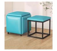 WIGSELBL Pouf cube gigogne 5 en 1, tabourets empilables en cuir, tabouret ottoman carré avec roulettes pour salon, salle à manger (bleu)