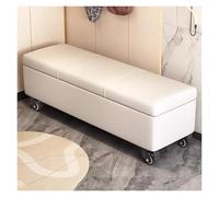 WIGSELBL Pouf de rangement mobile en cuir synthétique, banc d'entrée, repose-pieds avec roulettes, banc de lit, pouf de rangement pour siège à chaussures pour salon, entrée (crème, 120 cm)
