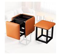 WIGSELBL Siège cube 5 en 1 en cuir synthétique avec roulettes pivotantes, tabouret empilable, tabouret ottoman, repose-pieds mobile, chaise de coiffeuse pour salon (orange)