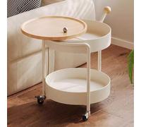 WIGSELBL Table basse ronde avec plateau relevable avec roulettes, table basse pour salon avec compartiment de rangement caché, table de salle à manger moderne avec rangement pour la maison (crème)