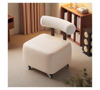WIGSELBL Tabouret à roulettes en cuir avec roulettes, mini tabourets à chaussures, confortables et ergonomiques avec dossier et siège rembourré épais (crème)