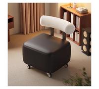 WIGSELBL Tabouret à roulettes en cuir avec roulettes, mini tabourets à chaussures, tabouret à poulie ergonomique confortable avec dossier et siège rembourré épais (Nero)