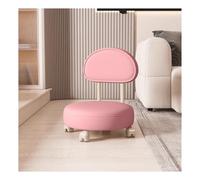 WIGSELBL Tabouret bas rotatif à 360° avec dossier, poulie roulante, tabouret bas avec roulettes, pour changer de chaussures, maquillage, chaise ottomane en cuir synthétique (rose)