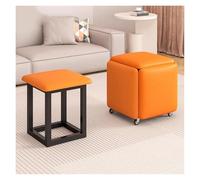 WIGSELBL Tabouret cube 5 en 1 en cuir avec roulettes pivotantes, empilable, tabouret ottoman, repose-pieds mobile, chaise de coiffeuse pour salon (orange)