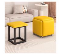 WIGSELBL Tabouret cube 5 en 1 en cuir avec roulettes pivotantes, empilable, tabouret ottoman, repose-pieds mobile, chaise de coiffeuse pour salon (jaune)