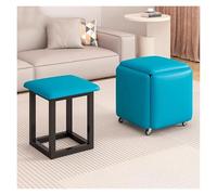 WIGSELBL Tabouret de maquillage cube 5 en 1 en cuir avec roulettes pivotantes, empilable, tabouret ottoman, repose-pieds mobile, chaise de coiffeuse pour salon (bleu)