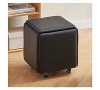 WIGSELBL Tabouret mobile cube 5 en 1 avec roulettes pivotantes, empilable, tabouret ottoman gigogne, tabouret cube en cuir avec pieds en métal (Nero)