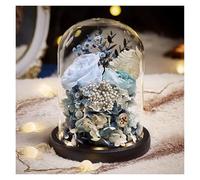 WIGSELBL Véritables fleurs préservées durables dans un dôme en verre, faites à la main, roses éclairées, lampe romantique éternelle (bleu)