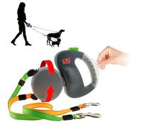 Wigzi Two Dog Laisse rétractable Anti-nœuds avec poignée en Gel innovante - Promenez 2 Chiens jusqu'à 22,7 kg chacun - Laisse de 3 m, Gris, S/M