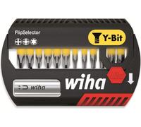 Wiha Bit Set FlipSelector 13pcs I Bit en Y 25 mm I PH, PZ, TORX I Porte-embout magnétique I Accessoires pour applications de vissage I Ouverture par simple pression sur un bouton (41827)