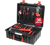 Wiha Mallette à outils Basic L mechanic (45256) I Mallette à outils remplie I Boîte à outils avec outils professionnels I Boîte à outils avec équipement de base I Rangement à outils