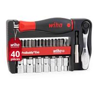 Wiha Wiha ProBuddy® Evo Set de 40 pièces de clés à douille et embouts 1/4" SoftFinish, mini-cliquet 72 dents, porte-embouts magnétique I Ensemble d’outils compact pour professionnels, bricoleurs, vélo
