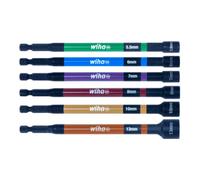Wiha Wiha Jeu de clés à douille magnétique 6 pièces I Codé par couleur I 5,5 - 13 mm I 150 mm extra long I jusqu’à 79 Nm, 1/4 I Jeu de douilles pour visseuse I Douille hexagonale magnétique I Douilles