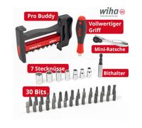 Wiha Wiha ProBuddy® Evo Set de 40 pièces de clés à douille et embouts 1/4" SoftFinish, mini-cliquet 72 dents, porte-embouts magnétique I Ensemble d’outils compact pour professionnels, bricoleurs, vélo