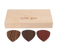 WIHFHGZ Étui à Médiators pour Guitare, Boîte en Bois Massif, Couleur Bois avec 3 Médiators - Rangement Organisé, Design Élégant, Accessoire Pratique pour Musiciens