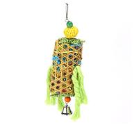 WIHFHGZ Jouet Oiseaux à Mordre en Bambou Tressé, Corde en Soie de Papier Multicolore 24cm - Jouet Suspendu avec Cloche, Stimule Activité Physique et Mentale des Perroquets