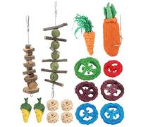WIHFHGZ Jouets À Mâcher pour Lapins, Ensemble Complet avec Boule en Rotin, Carotte Éponge Et Ficelle en Herbe - Naturels, Sûrs pour La Santé Dentaire, Adaptés Aux Rongeurs