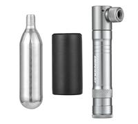 WIHFHGZ Kit Réparation Pneus Vélo Multi - Fonction Portable, Coffret Réparateur avec Gonfleur CO2 Alliage Aluminium 16g, Pneu Route et VTT - Haute Adhésion, Compatible Presta et, Compac (Titane)